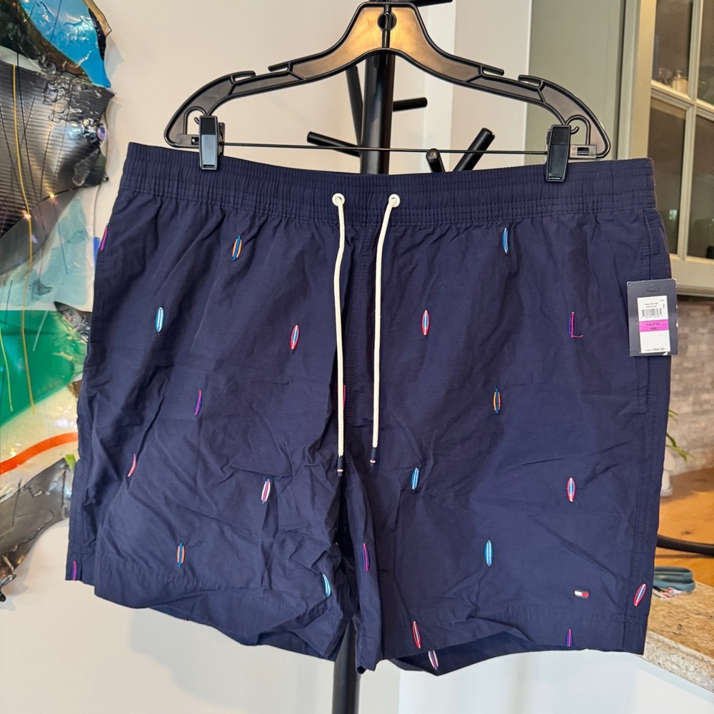 Men's Navy Swim Shorts with Multicolor Accents